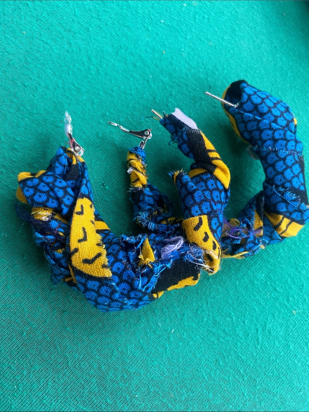 Blue and Yellow Fabric Twist Earrings